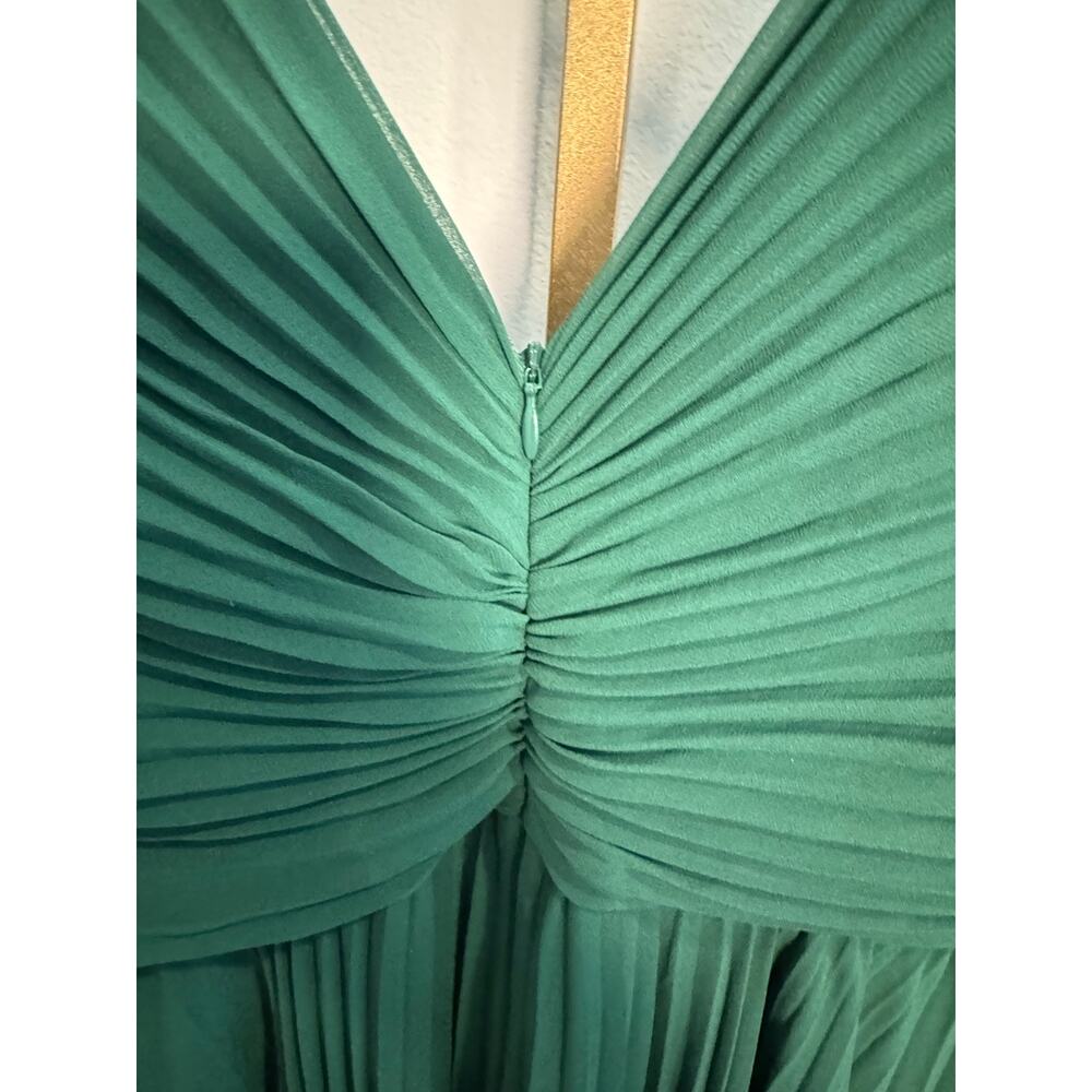 Badgley Mischka | Pleated Sheer Sleeve V-Neck Gown - Picture 10 of 10